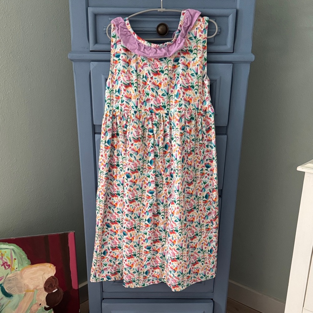 Floral Sleeveless Dress with Purple Collar